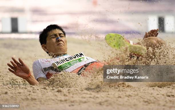 Kota Minemura of Japan competes in the Men's Long Jump during the Summer of Athletics Grand Prix at QSAC on March 22, 2018 in Brisbane, Australia.