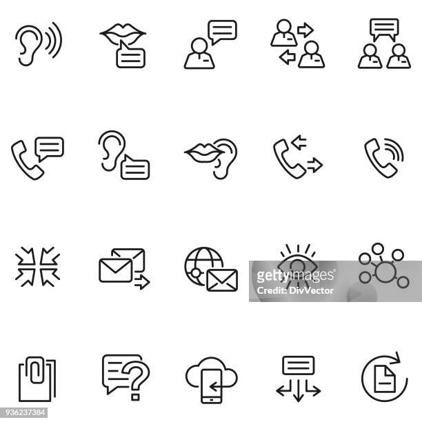 kommunikation icon-set - listening stock-grafiken, -clipart, -cartoons und -symbole