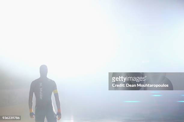 Michel Mulder of the Netherlands gets ready to compete during De Zilveren Bal or Silver Ball held in the Elfstedenhal on March 21, 2018 in...