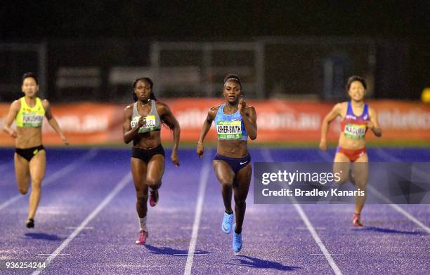 Dina Asher-Smith of Great Britian competes in the Women's 200m event during the Summer of Athletics Grand Prix at QSAC on March 22, 2018 in Brisbane,...