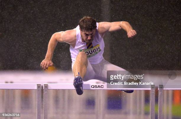 Nicholas Hough competes in the Men's 110m Hurdles during the Summer of Athletics Grand Prix at QSAC on March 22, 2018 in Brisbane, Australia.