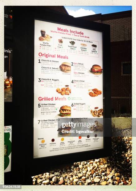 chick fil a menu board - chick fil a stock pictures, royalty-free photos & images