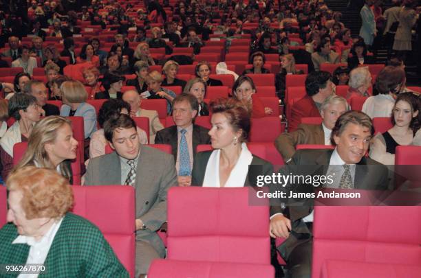 Paris - Bernard Tapie 's family attends a concert of french singer Jean-Jacques Debout. From left to right : Laurent Tapie with his wife on his...