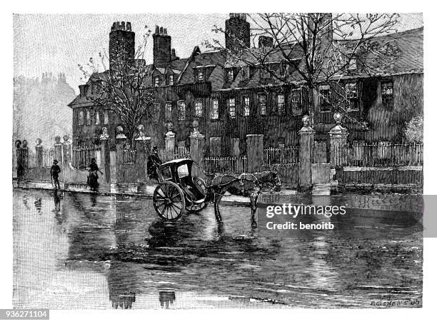 old london street scene - old street london stock illustrations