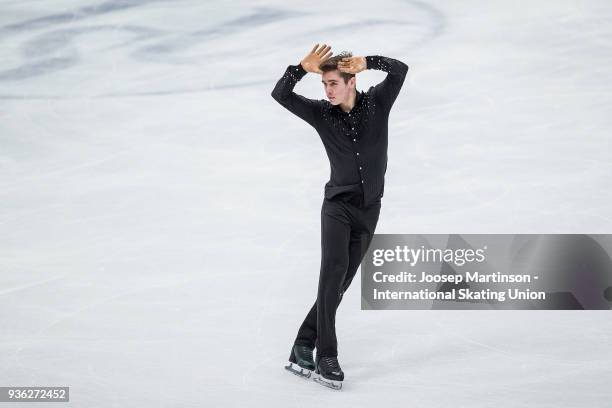 Ivan Pavlov of Ukraine competes in the Men's Short Program during day one of the World Figure Skating Championships at Mediolanum Forum on March 22,...