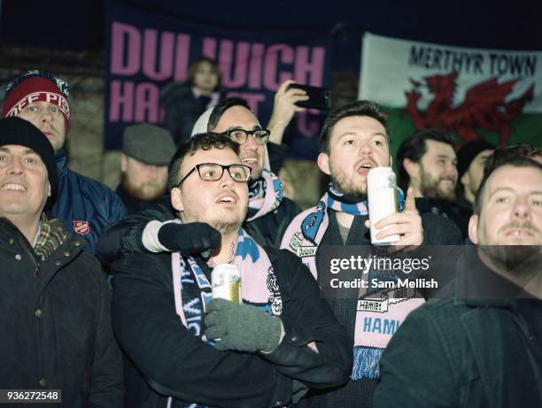 Fans and supporters during the Dulwich Hamlet F.C. Game vs Lowestoft Town F.C. At Champion Hill on 25th October 2017 in South London in the United...