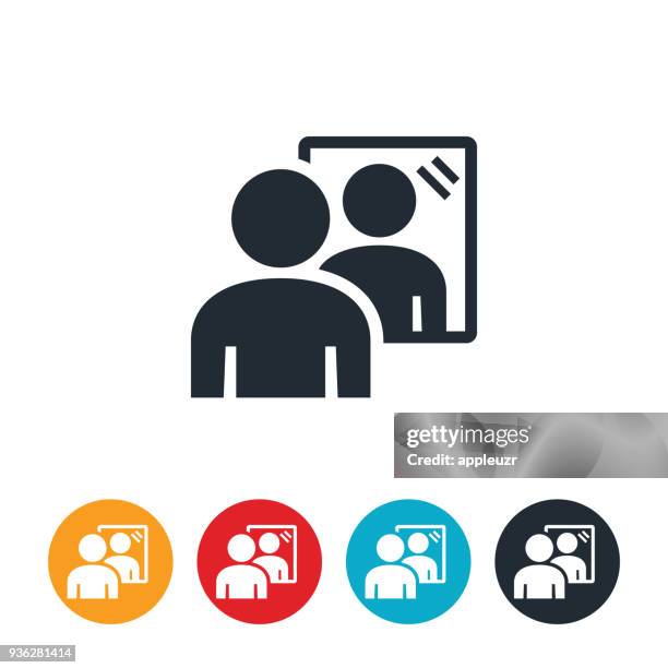 illustrazioni stock, clip art, cartoni animati e icone di tendenza di icona looking in mirror - comparsa