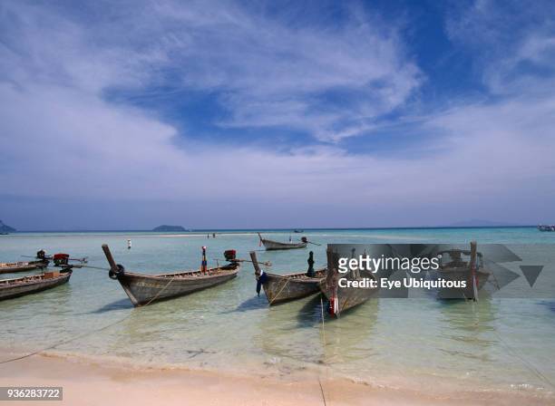 Thailand, Krabi, Phi Phi Don, Lobagao Bay longtail boats.