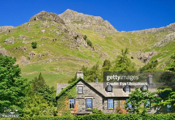 England, Cumbria, English Lake District, Langdale Pikes from Langdale Valley.