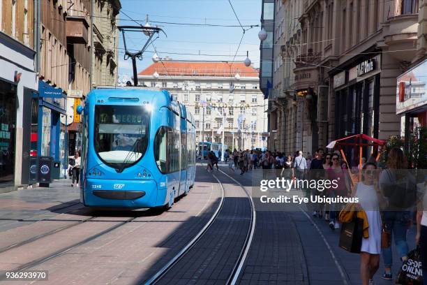 Croatia, Zagreb, Old town, Trams travelling on Ilica toward Josipa Jelacica Square.