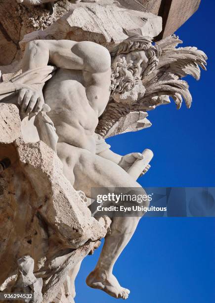 Italy, Rome, Piazza Navona, Fontana dei Quattro Fiumi or Fountain of the Four Rivers, Zeus statue.