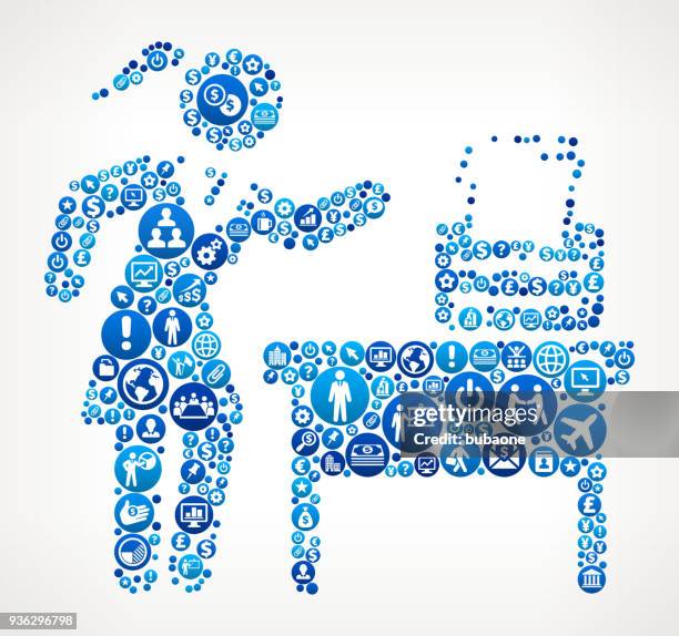 paperwork business and finance blue icon pattern - ceo working on computer stock illustrations