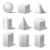 Realistic Detailed 3d White Basic Shapes Set. Vector