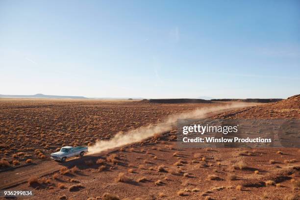 usa, arizona, pick up truck going through desert on route 66 - route 66 stock pictures, royalty-free photos & images