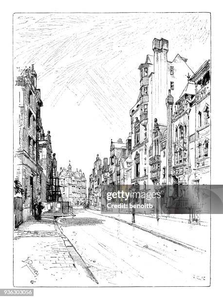 old london street scene - old street london stock illustrations