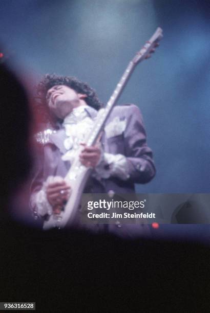 Prince performs during the Purple Rain Tour at the St. Paul Civic Center in St. Paul, Minnesota on December 26, 1984.
