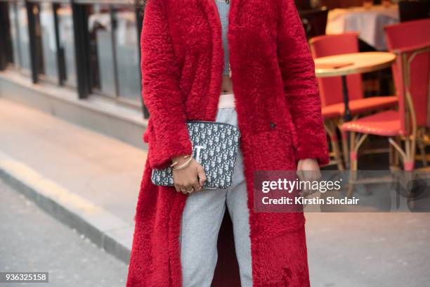 Fashion stylist and consultant Shiona Turini wears a Max Mara coat, Céline trousers, Dior bag day 3 of Paris Womens Fashion Week Spring/Summer 2018,...