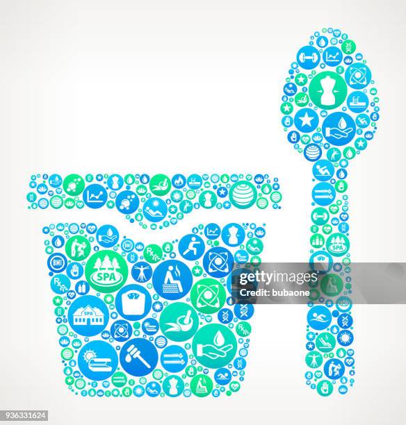 cup & spoon spa and wellness vector icon pattern - bent spoon stock illustrations