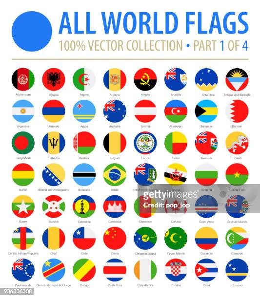 world flags - vector round flat icons - part 1 of 4 - flat stock illustrations