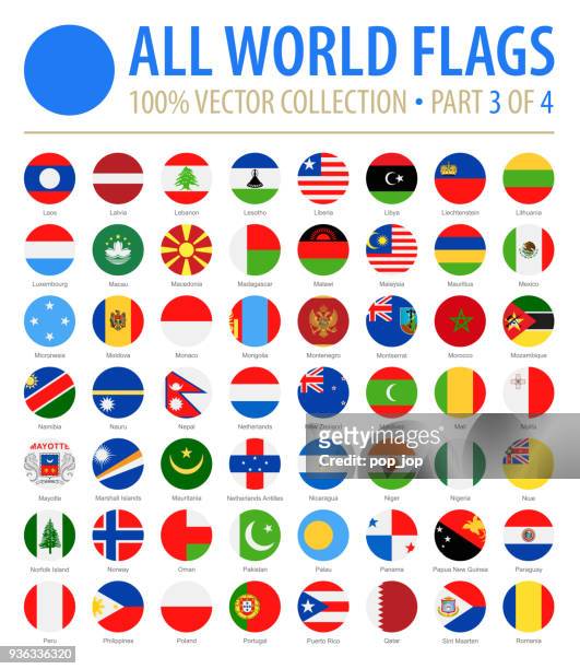 world flags - vector round flat icons - part 3 of 4 - flag stock illustrations
