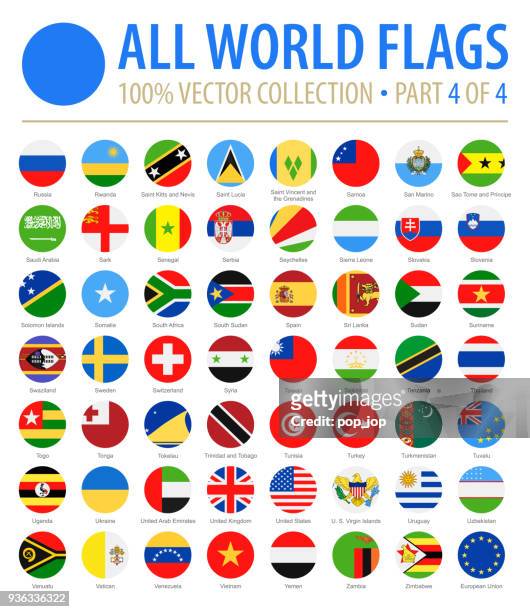 world flags - vector round flat icons - part 4 of 4 - national flag stock illustrations