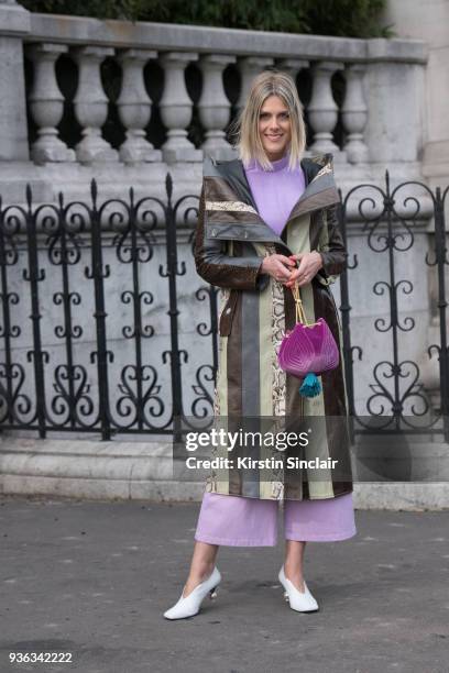 Fashion blogger and Founder of Fashionata Sofie Valkiers wears a Tibi top, shoes and jeans, The Volon bag, Mulberry shoes, day 3 of Paris Womens...