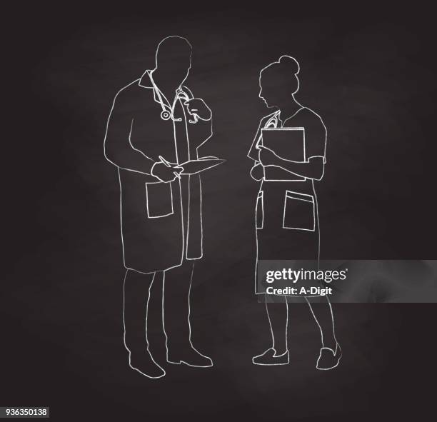 doctor and nurse diagnosing - doctor standing white background full body stock illustrations