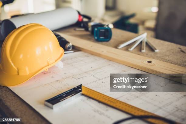 architectural equipment at construction site! - hard hat stock pictures, royalty-free photos & images