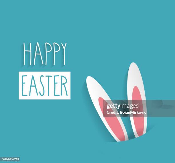 ostern-poster mit hasenohren und handgeschriebenen text. vektor-illustration. - osterhase stock-grafiken, -clipart, -cartoons und -symbole