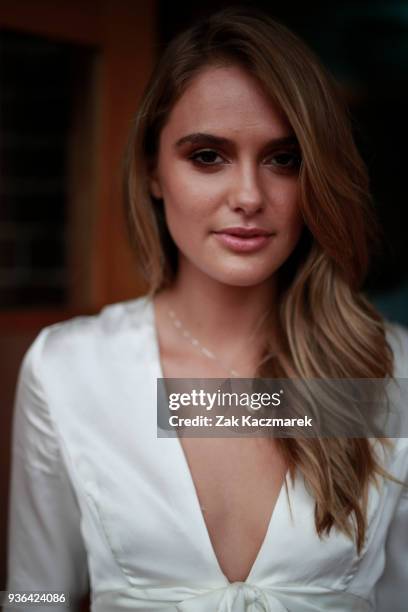 Julie Garland attends the MBFWA Resort 19 Red Carpet Launch on March 21, 2018 in Sydney, Australia.