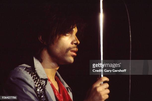 American musician Prince performing at the Ritz club in the East Village neighbourhood of New York City, during his 'Dirty Mind' tour, 22nd March...