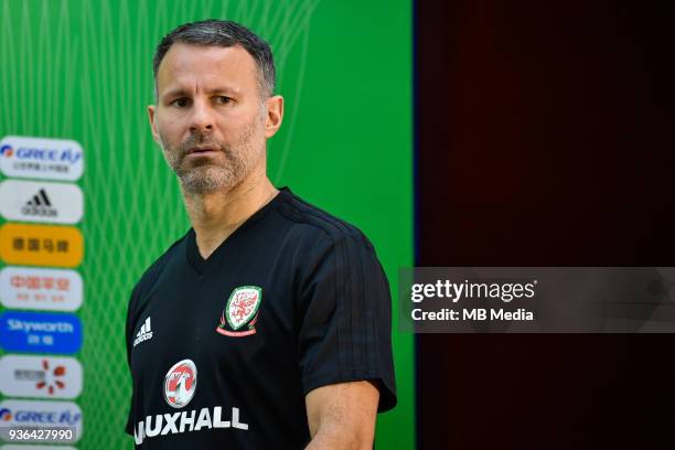 Head coach Ryan Giggs of Wales national football team attends a press conference before the semi-final match against China during the 2018 Gree China...