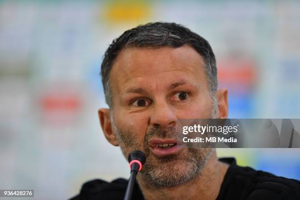 Head coach Ryan Giggs of Wales national football team attends a press conference before the semi-final match against China during the 2018 Gree China...