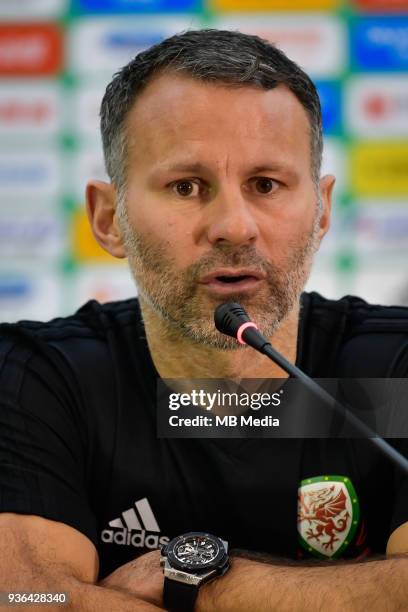 Head coach Ryan Giggs of Wales national football team attends a press conference before the semi-final match against China during the 2018 Gree China...