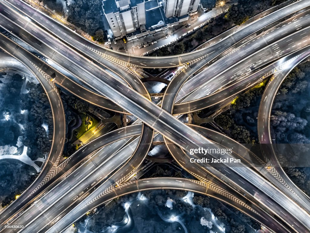 Aerial view of Shanghai highway at Night