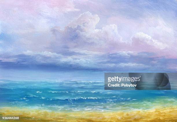 calm sea, oil painting - offshore oil stock illustrations