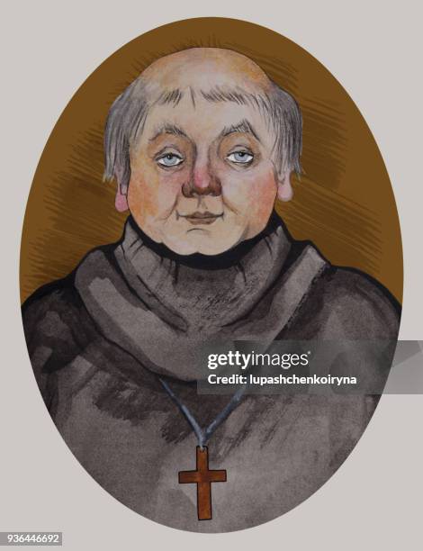 aquarell portrait von einem katholischen priester in einem oval - soutane stock-grafiken, -clipart, -cartoons und -symbole
