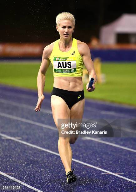 Melissa Breen competes in the Women's 4x100m relay event during the Summer of Athletics Grand Prix at QSAC on March 22, 2018 in Brisbane, Australia.