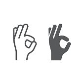 Gesture okay line and glyph icon, e commerce and marketing, best choice sign vector graphics, a linear pattern on a white background, eps 10.