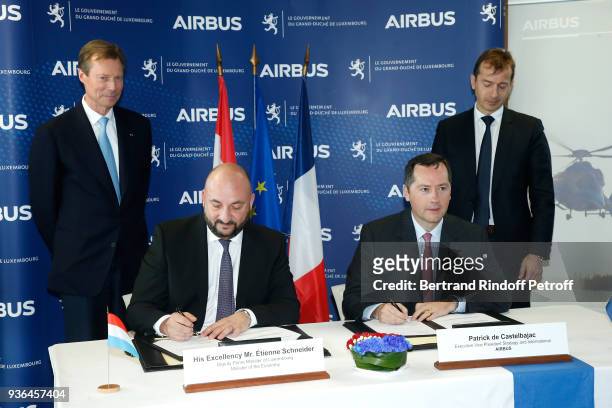 Grand-Duc Henri of Luxembourg and President Commercial Aircraft at Airbus, Guillaume Faury attend Deputy Prime Minister and Minister of the Economy...