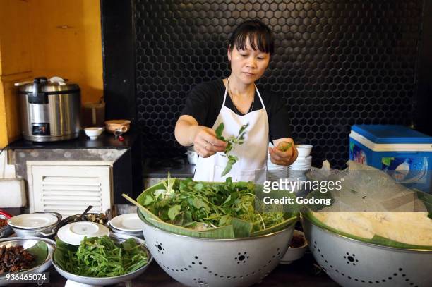 Vietnamese restaurant. Woman working in the kitchen. Ho Chi Minh City. Vietnam.