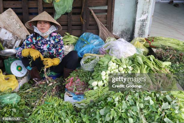 Fresh vegetables at market stall. Vietnam.