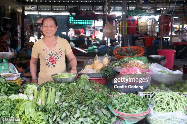 Fresh vegetables at market stall. Vietnam.