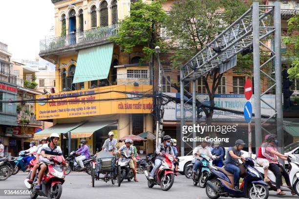 Motor Scooters on Saigon Street. Ho Chi Minh City. Vietnam.