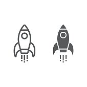 Startup line and glyph icon, development and business, rocket sign vector graphics, a linear pattern on a white background, eps 10.