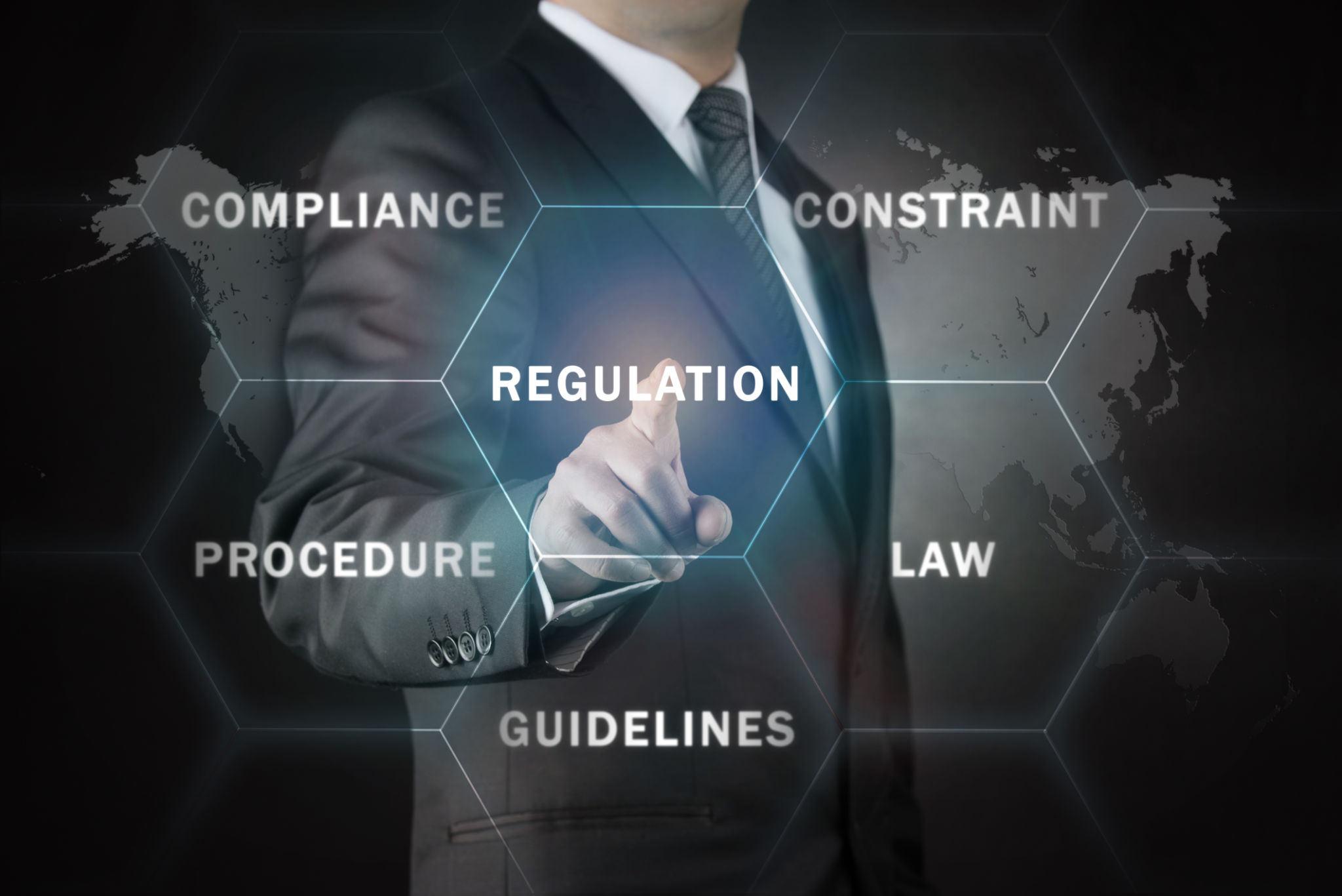 Businessman hand touch Regulation on screen, business concept Businessman hand touch Regulation on screen, business concept