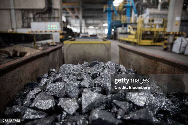 Silicon metal sits in a storage unit at the Alumetal Group Hungary Kft. Aluminium processing plant in Komarom, Hungary on Monday, March 19, 2018. The...