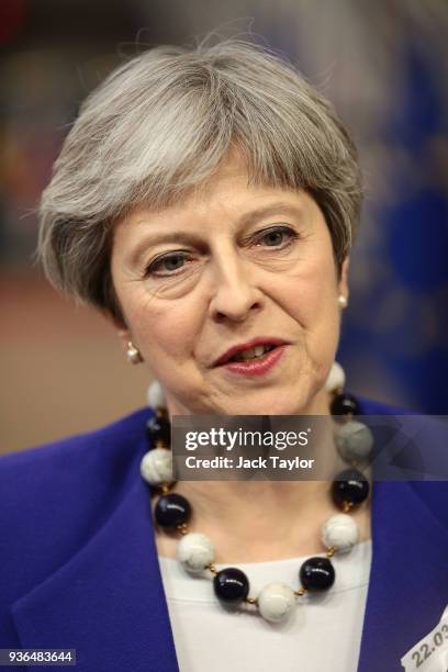 British Prime Minister, Theresa May arrives at the Council of the European Union for the first day of the European Council leaders' summit at the...