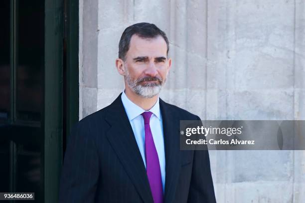 King Felipe VI of Spain attends The Commemoration of Capitulations of Valladolid at the Miguel Delibes Cultural Center on March 22, 2018 in...