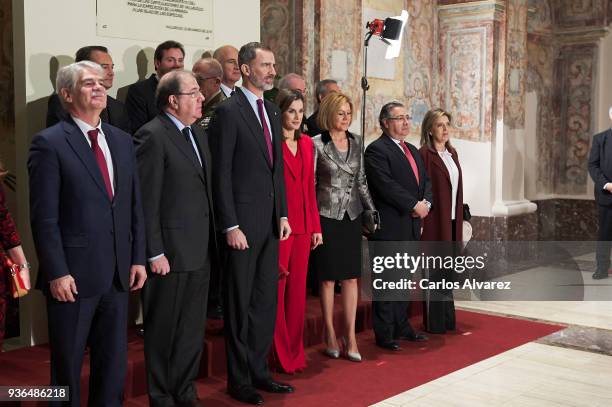 King Felipe VI of Spain and Queen Letizia of Spain attend The Commemoration of Capitulations of Valladolid at the Miguel Delibes Cultural Center on...